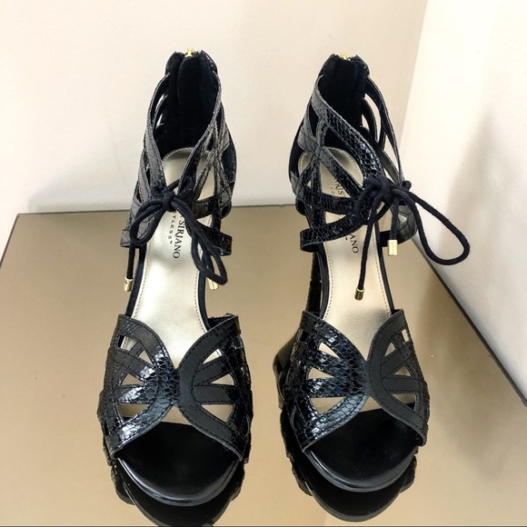 CHRISTIAN SIRIANO Black Lace Up Heels. 8.5 - Picture 4 of 7